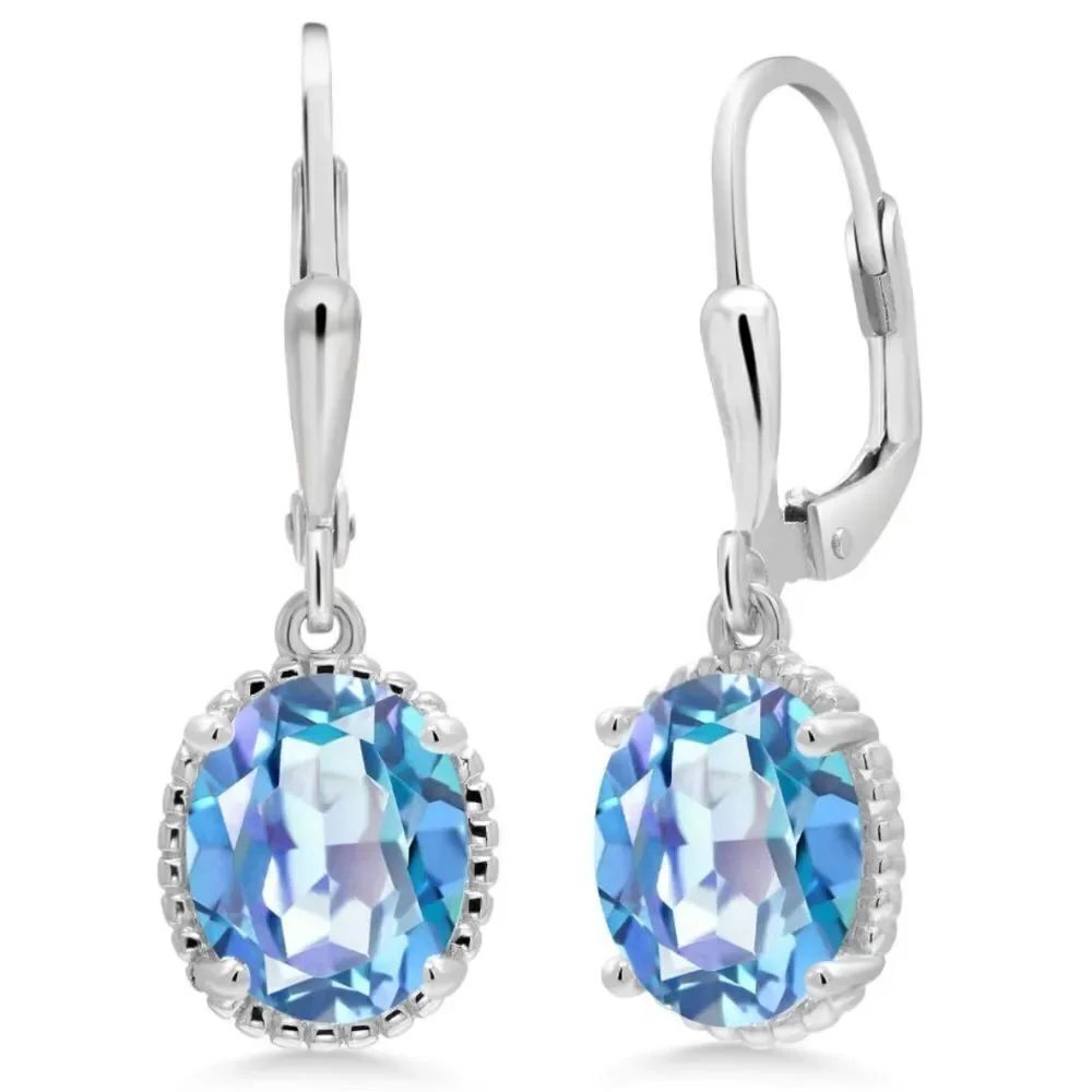 925 Sterling Silver with 3.60 Cttw Millennium Blue Mystic Quartz Oval Earrings